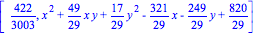 [422/3003, x^2+49/29*x*y+17/29*y^2-321/29*x-249/29*y+820/29]